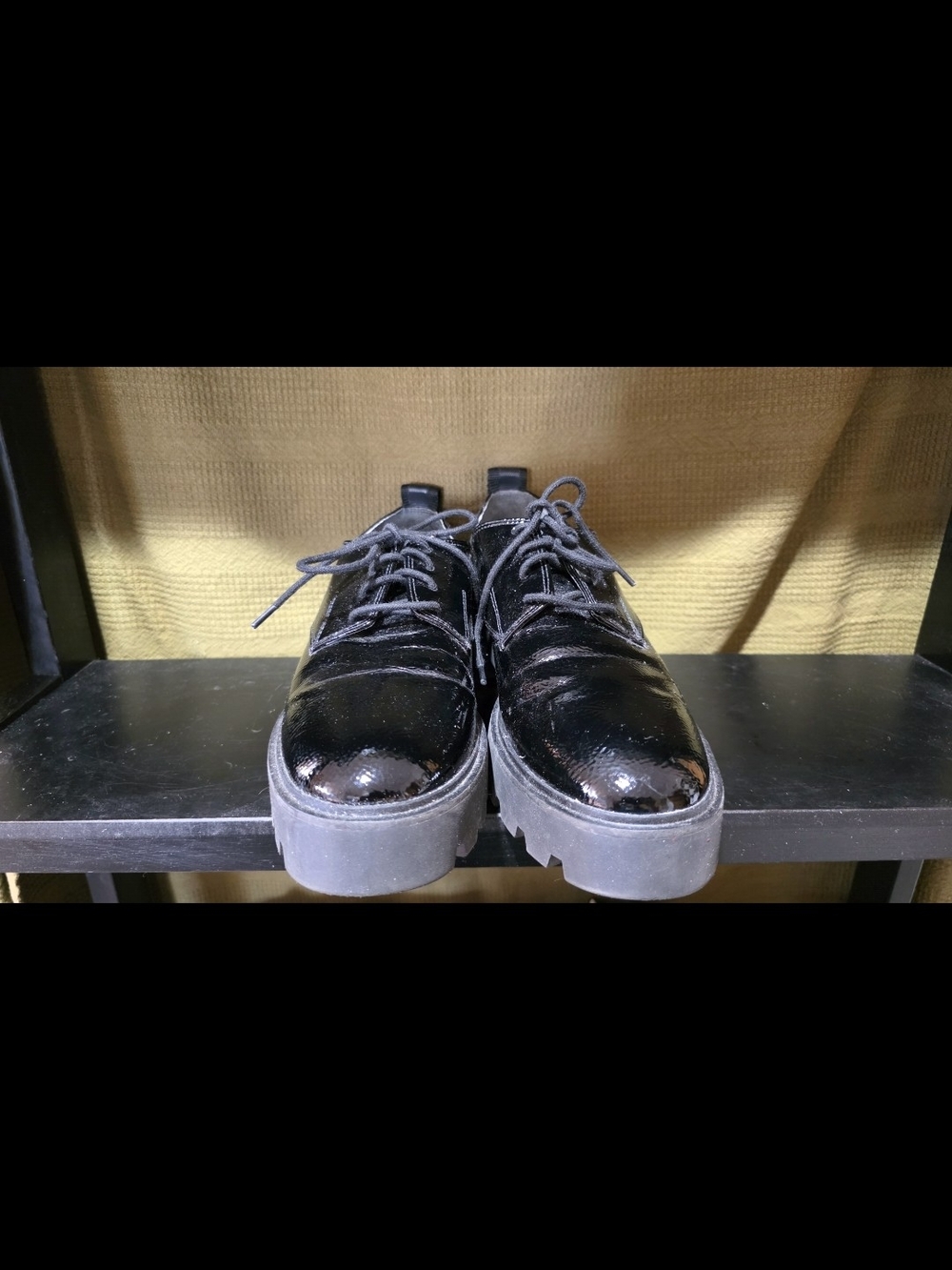 Franco Sarto Black Patent Lace-Up Flats with Chunky Sole